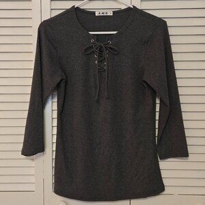 Charcoal Gray 3/4 Sleeve Lace Up Top - Size S